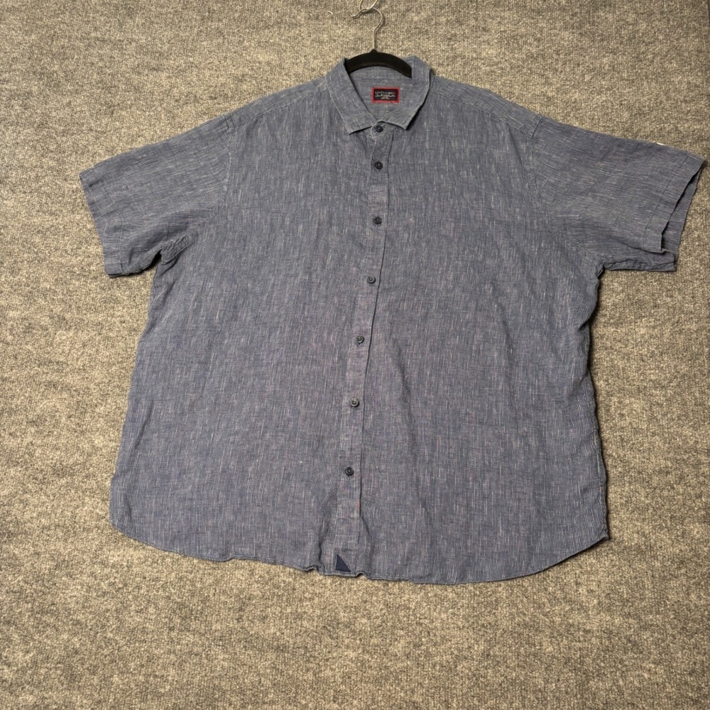UNTUCKit Shirt Mens XXL Blue Linen Relaxed Fit Short Sleeve Button Down Stripe